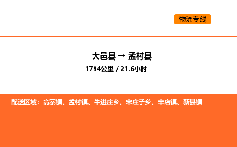 大邑县到孟村县物流公司_大邑县到孟村县货运专线公司（当天走车）