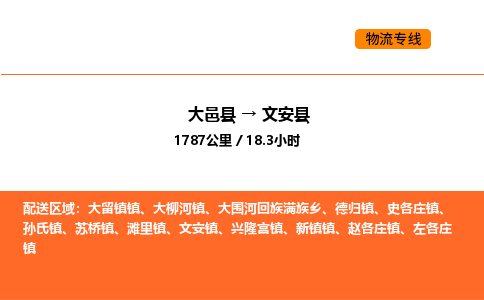 大邑县到文安县物流公司_大邑县到文安县货运专线公司（当天走车）