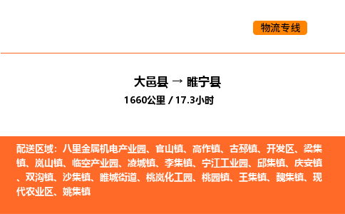 大邑县到睢宁县物流公司_大邑县到睢宁县货运专线公司（当天走车）