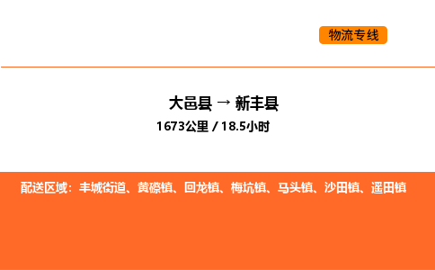 大邑县到新丰县物流公司_大邑县到新丰县货运专线公司（当天走车）