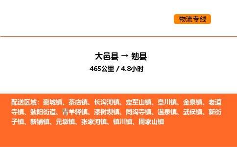 大邑县到勉县物流公司_大邑县到勉县货运专线公司（当天走车）