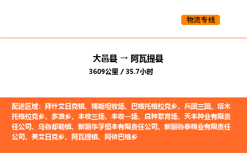 大邑县到阿瓦提县物流公司_大邑县到阿瓦提县货运专线公司（当天走车）